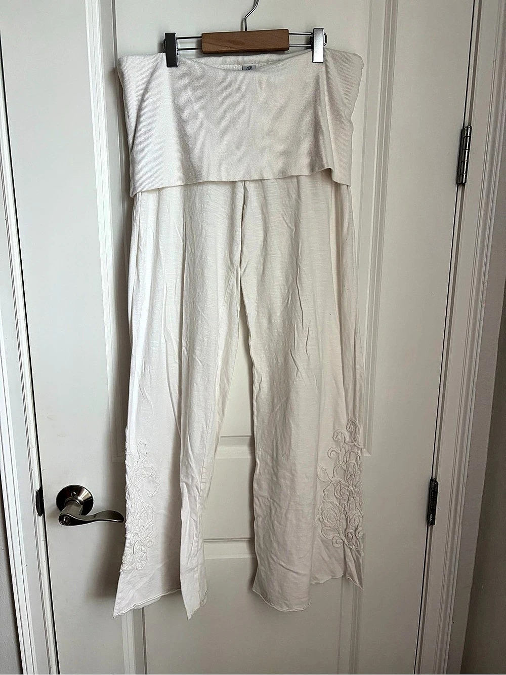 prAna Malibu Pant Wide Leg Embroidered Pants White Medium